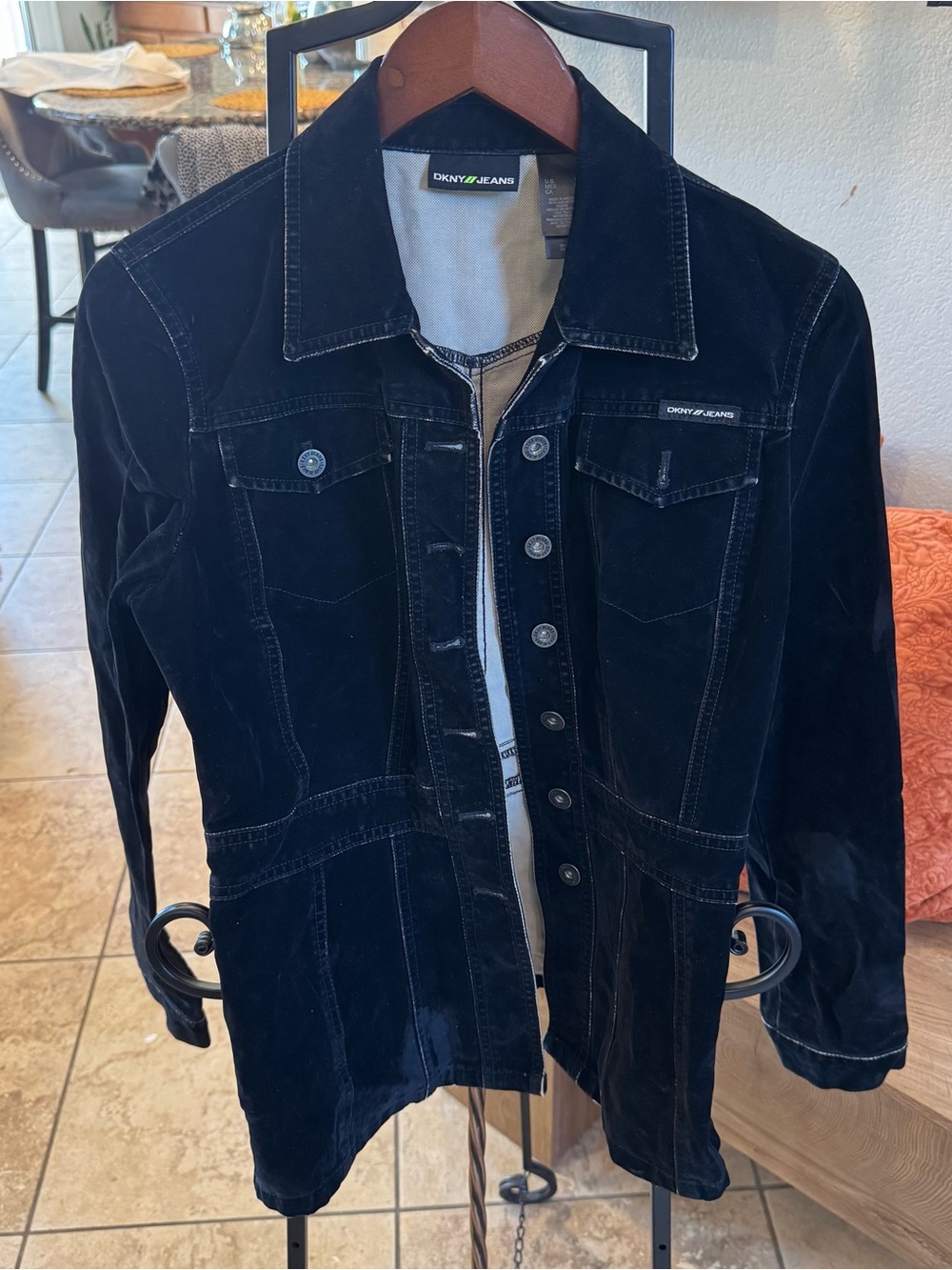 **Vinage**Dkny Black Velvet Button-Denim Jacket